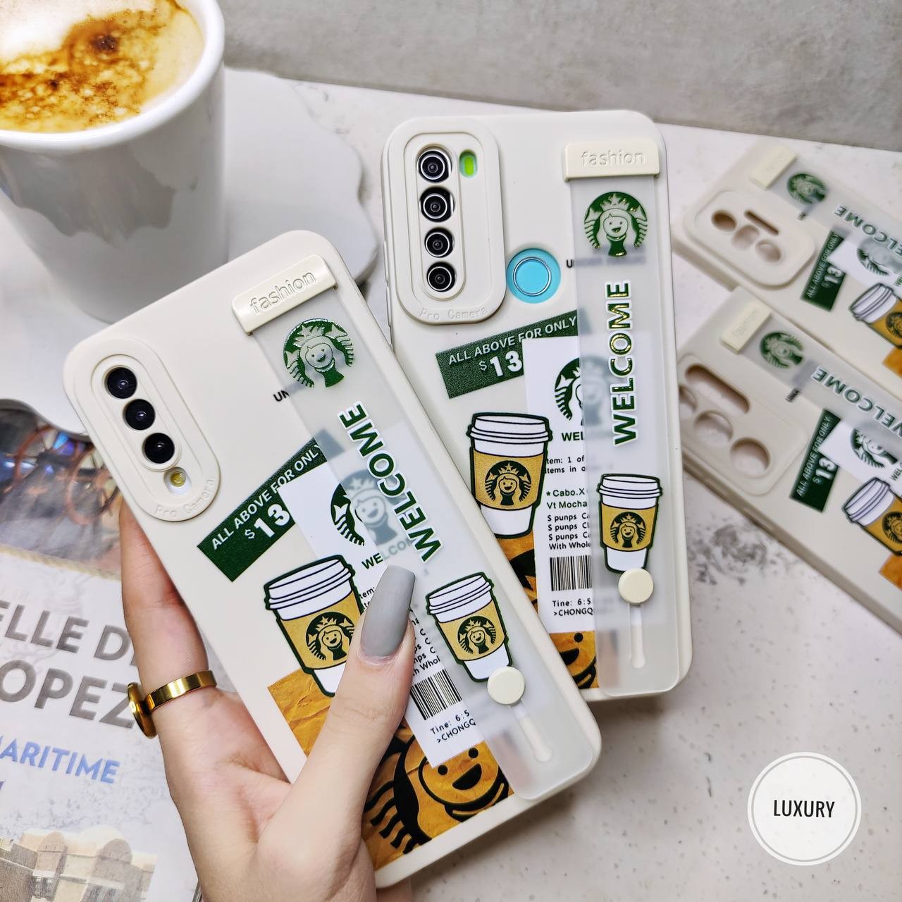 قاب گوشی سامسونگ مدل استارباکس بنددار سفید 