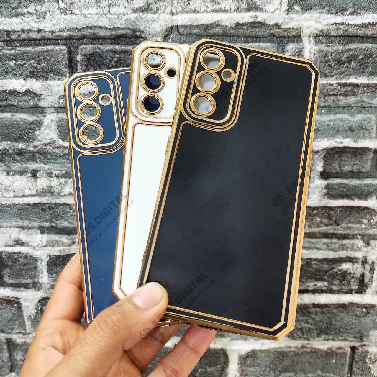 قاب مای کیس Samsung A34 دور طلایی 2 خط الکتروپلیتینگ - مشکی