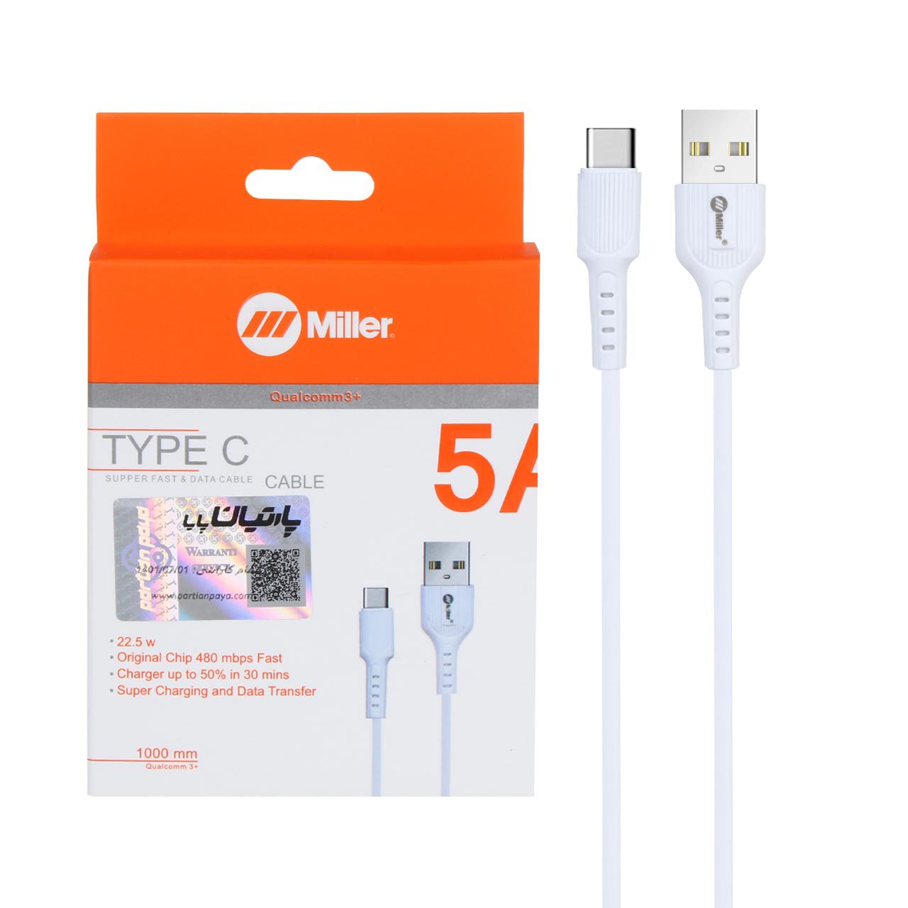 کابل شارژ تایپ سی برند Miller خروجی 5 آمپر 