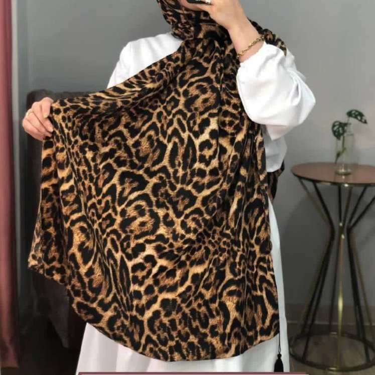 شال پلنگی پاییزه منگوله دار