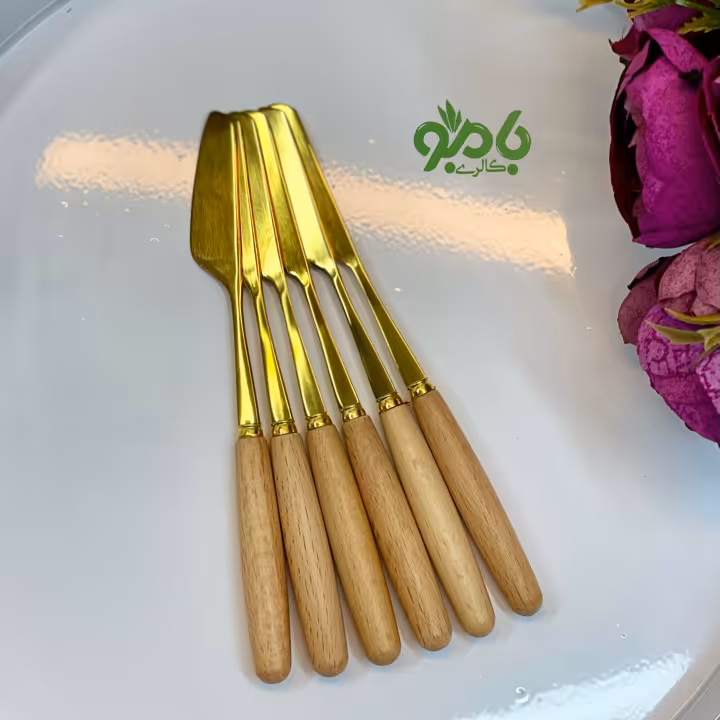 کارد کره خوری دسته چوبی طلایی
