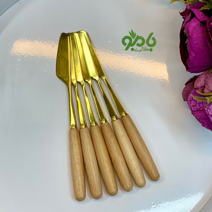 کارد کره خوری دسته چوبی طلایی