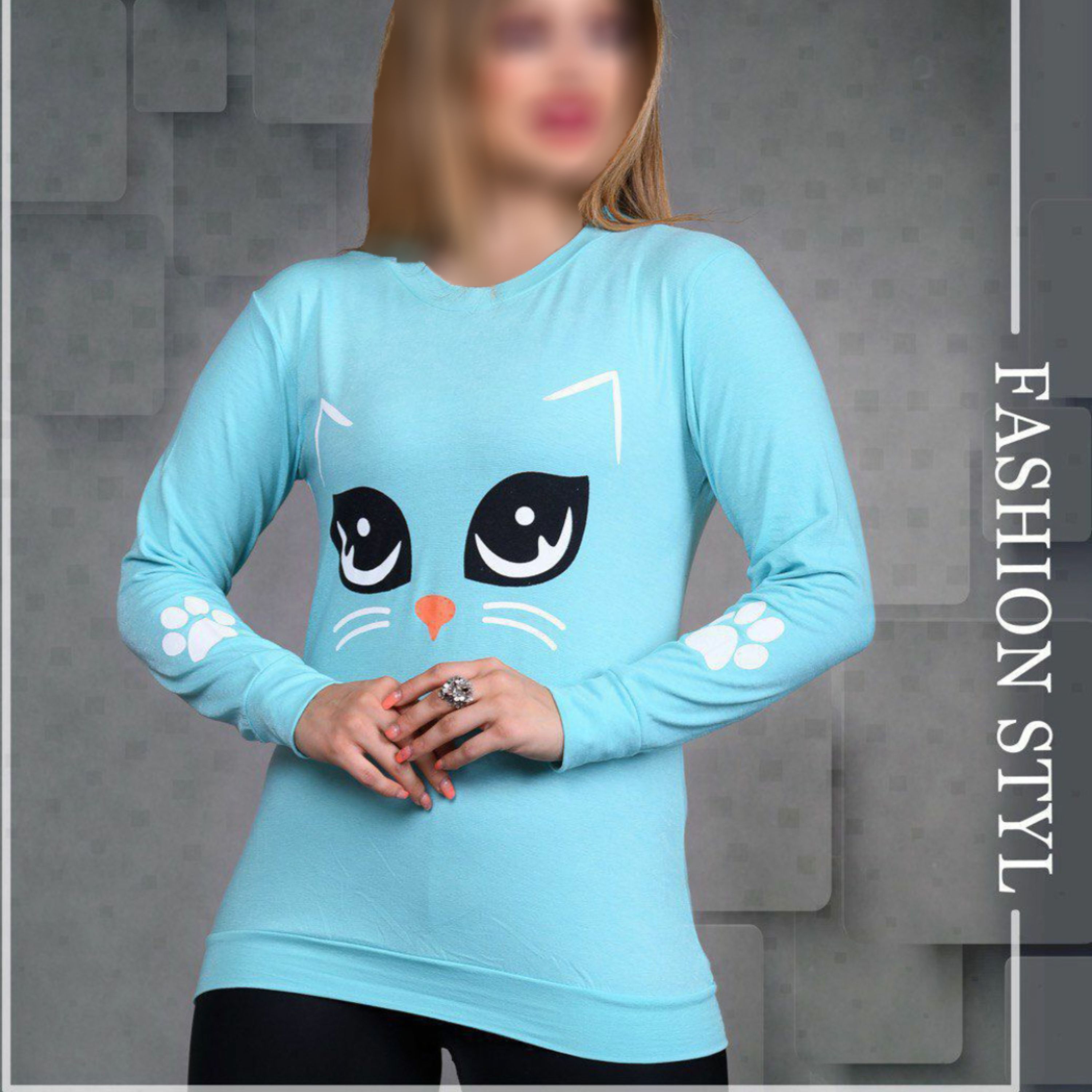 بلوز آستین بلند زنانه طرح گربه (بوتیک ترگل)