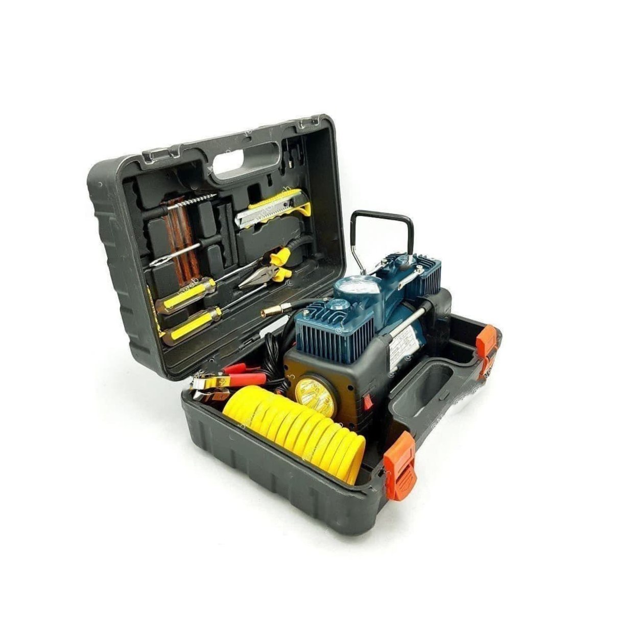 مجموعه ابزار و کمپرسور باد فندکی دو سیلندر باس مدل 800w به همراه کیف BMC (پس کرایه)