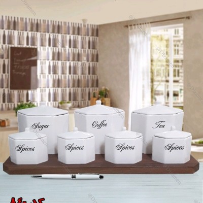 پاسماوری و جا ادویه شش ضلعی مجموعه کامل 7 عددی با سینی چوبی