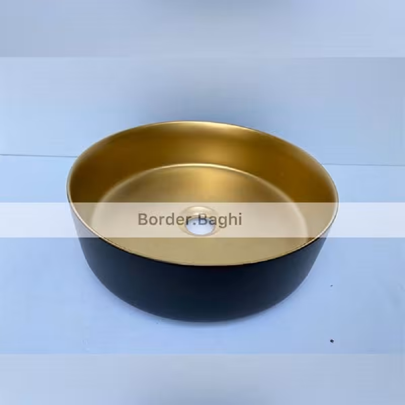 کاسه روشویی مدل گرد مشکی طلایی داخل مات