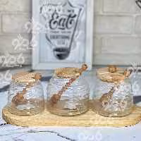 عسل خوری چوبی شیشه ای پاشا