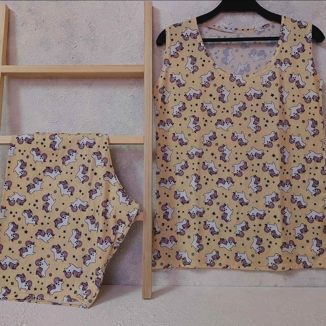 تاپ و شلوارک زنانه نخ پنبه لاکرا طرح یونیکورن