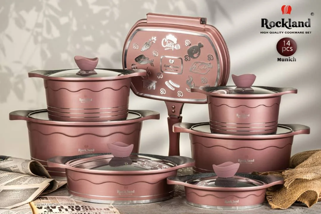 سرویس قابلمه گرانیت برند راکلند مدل مونیخ 14پارچه رنگ رزگلد