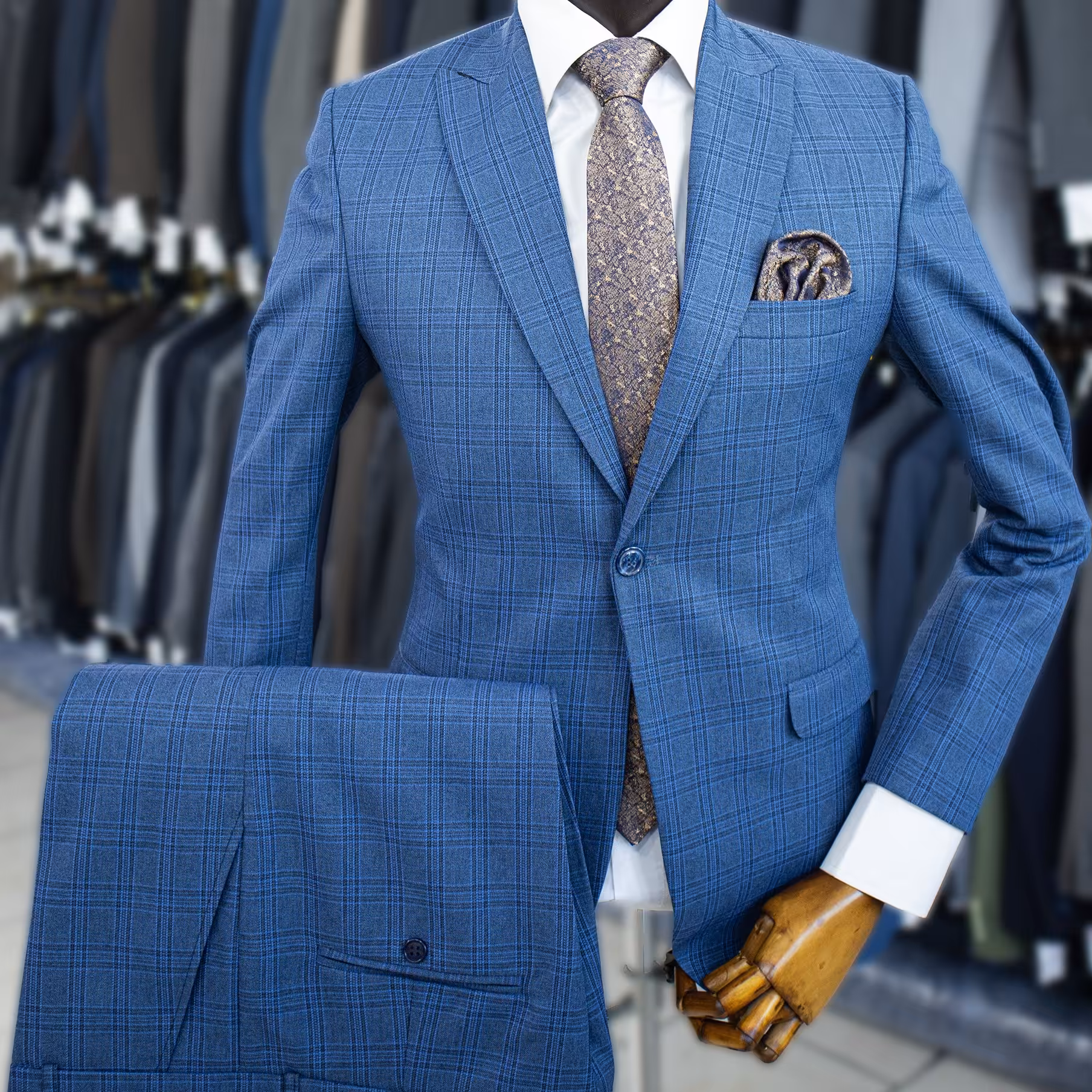 کت و شلوار مردانه چهارخانه درشت آبی با ارسال رایگان 