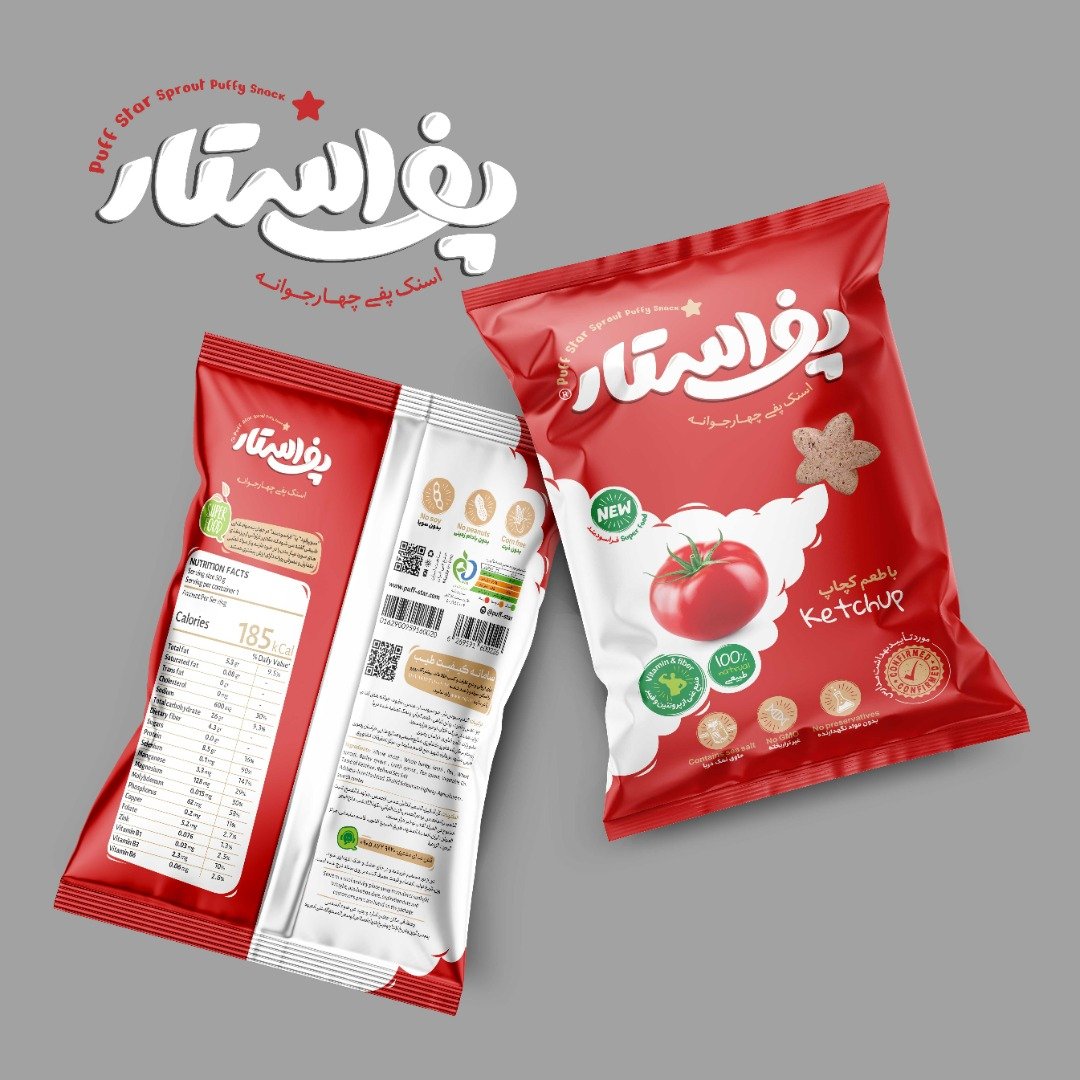اسنک چهار جوانه پف استار با طعم کچاپ
