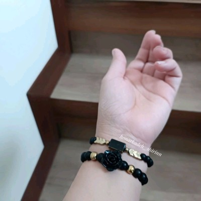 ست دستبند دو عددی سنگ اونیکس مشکی و سنگ حدید