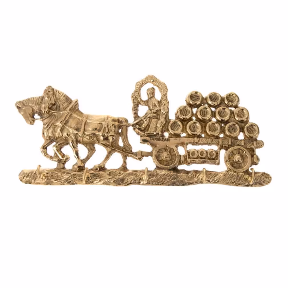 جاکلیدی دیواری برنز طرح اسب و گاری
