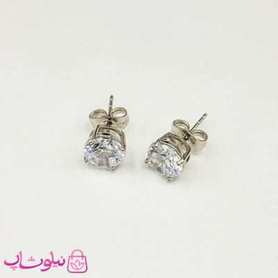 گوشواره دخترانه میخی ژوپینگ نقره ای سفید کد 649