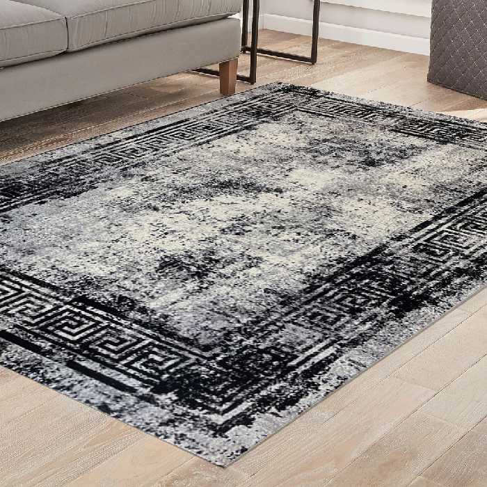 فرش ساوین کد 4118 نقره ای مشکی سایز 1.5 در 2.25