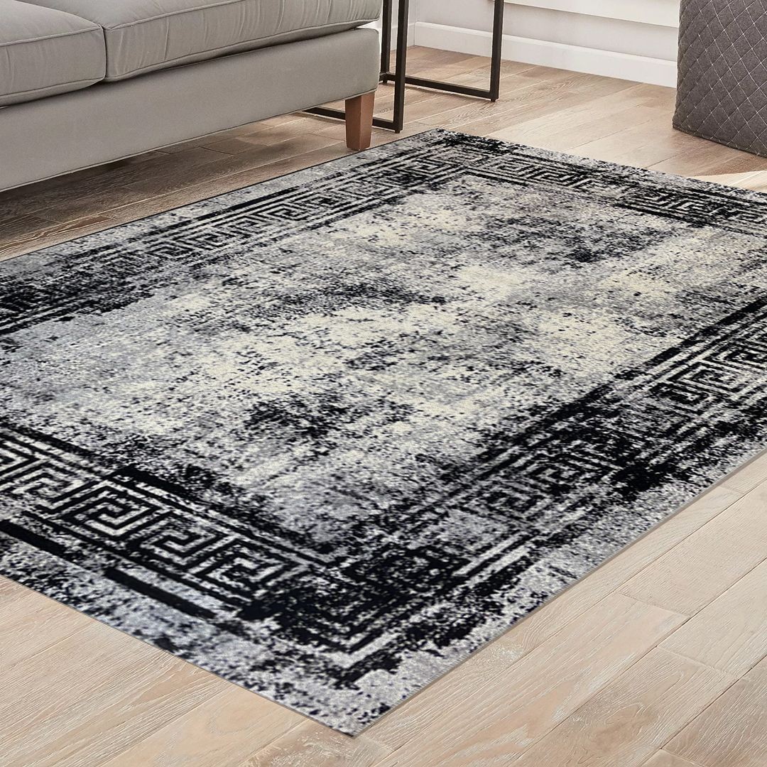 فرش ساوین کد 4118 نقره ای مشکی سایز 1.5 در 2.25