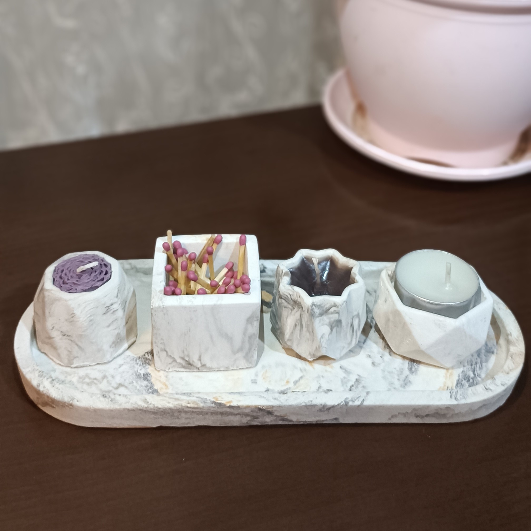 شات شمع پنج تیکه شیک و زیبا لاکچری و تزئینی شمع موم عسل طبیعی 