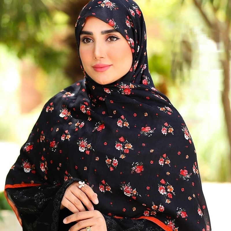 روسری گل گلی حاشیه نارنجی سوپرنخ(کد053)