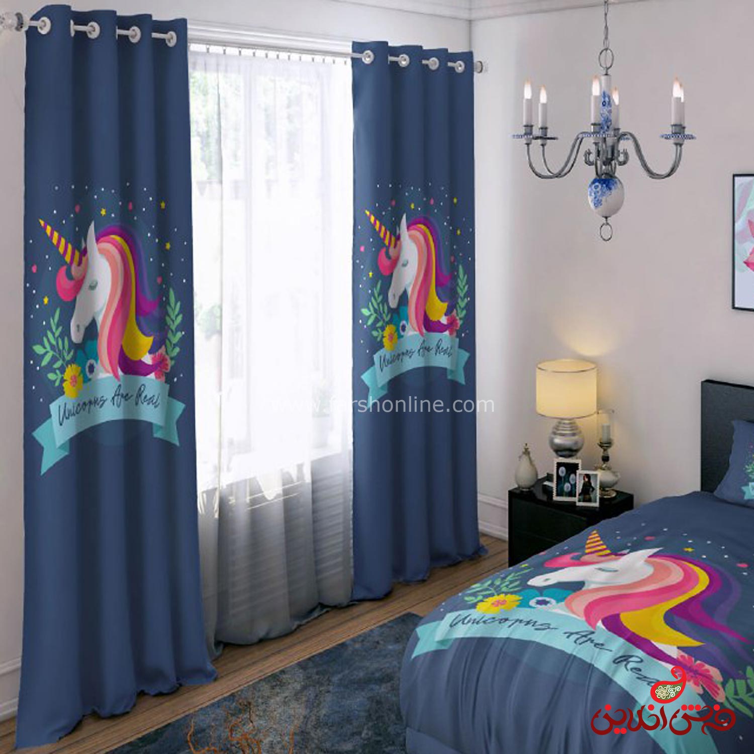 پرده 2 عددی طرح یونیکورن ( اسب تک شاخ) کد 15103/1