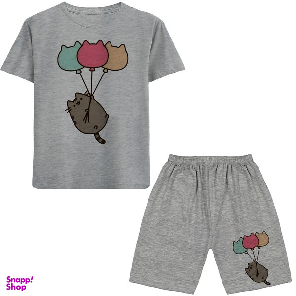 ست تیشرت و شلوارک دخترانه مدل گربه N47