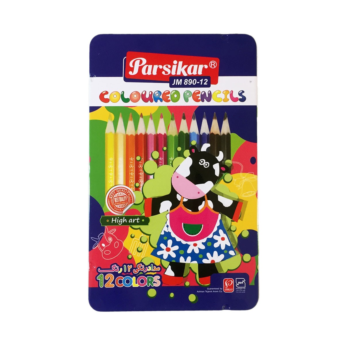 مداد رنگی 12 رنگ پارسیکار  با جعبه فلزی