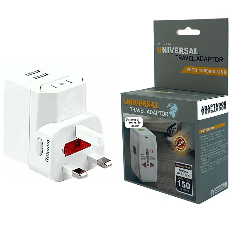 تبدیل برق 3 به 2 همه کاره 2 پورت USB مدل SH-206