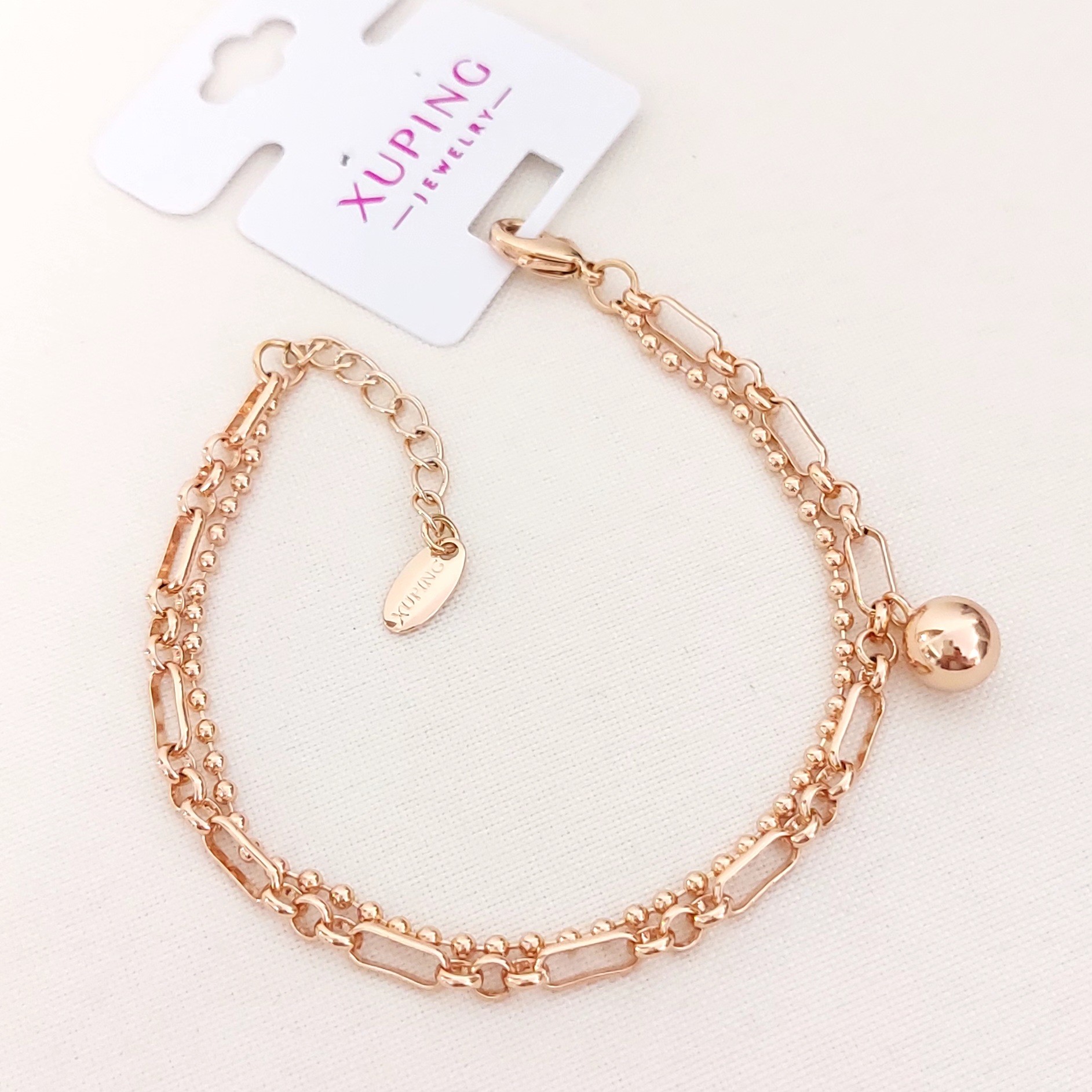 دستبند ژوپینگ دولاین آویزدار با آبکاری طلا و رنگ ثابت و ضد حساسیت 