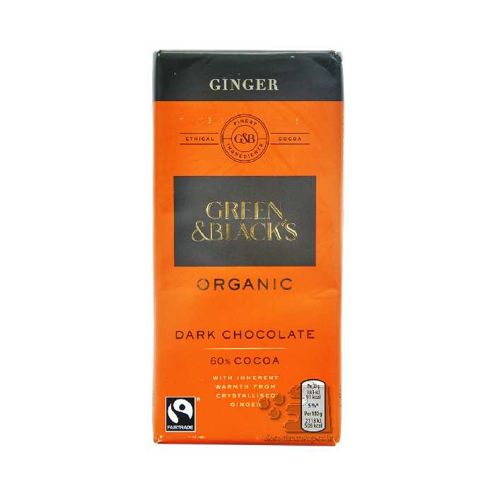 شکلات تلخ 60% ارگانیک با طعم زنجبیل 90 گرم گرین اند بلک - green &amp; black&#039;s