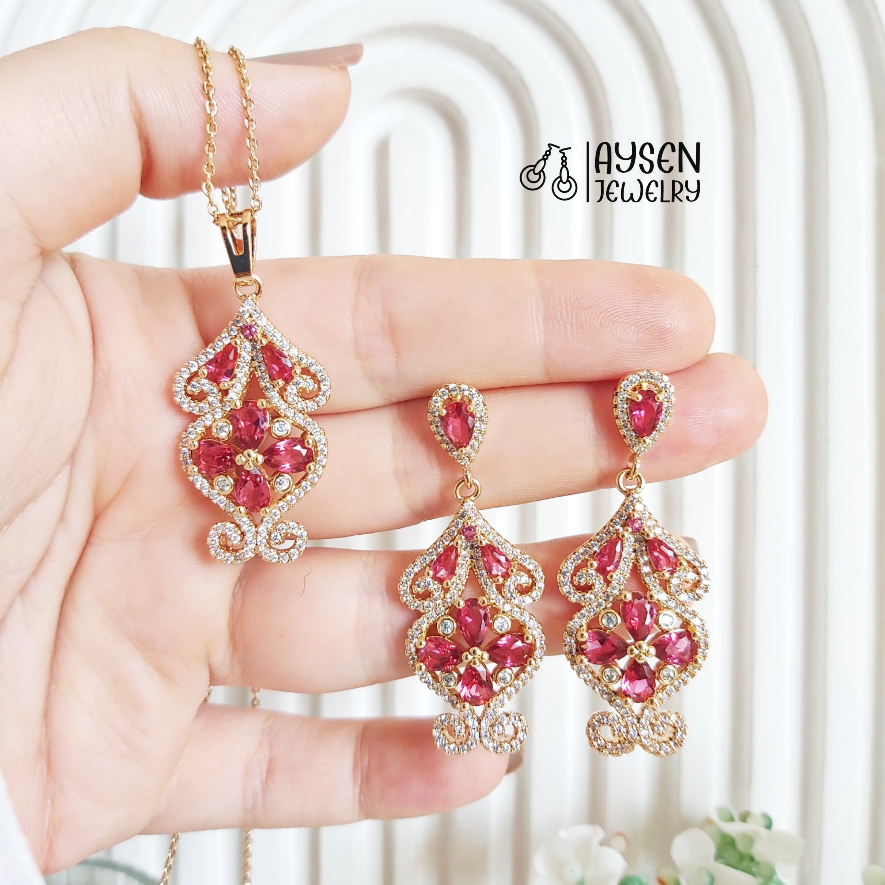 نیم ست جواهری ژوپینگ مجلسی و مشابه طلا 