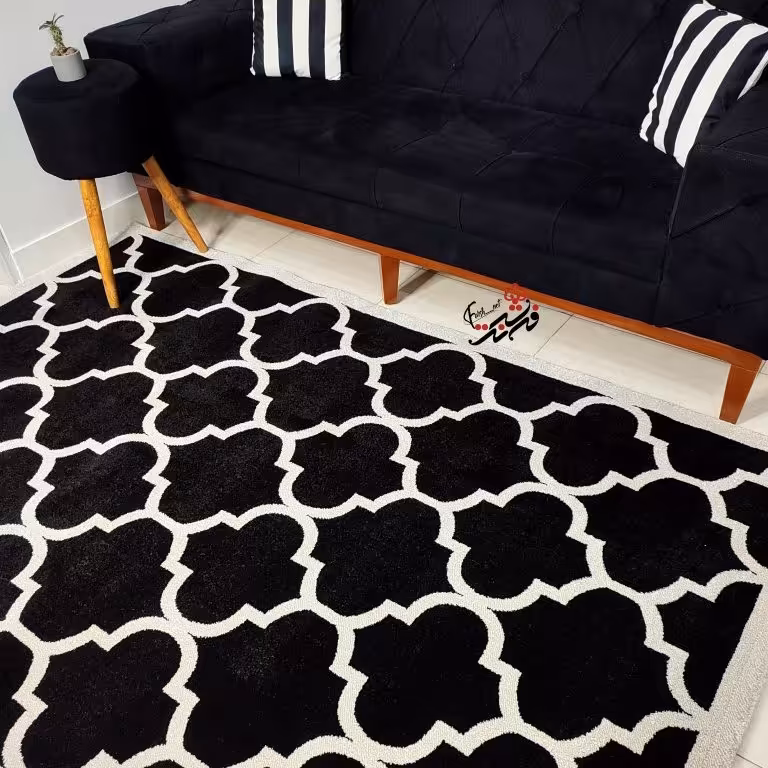 گلیم فرش ساوین طرح 4045 رنگ مشکی سایز 1.5 در 2.25