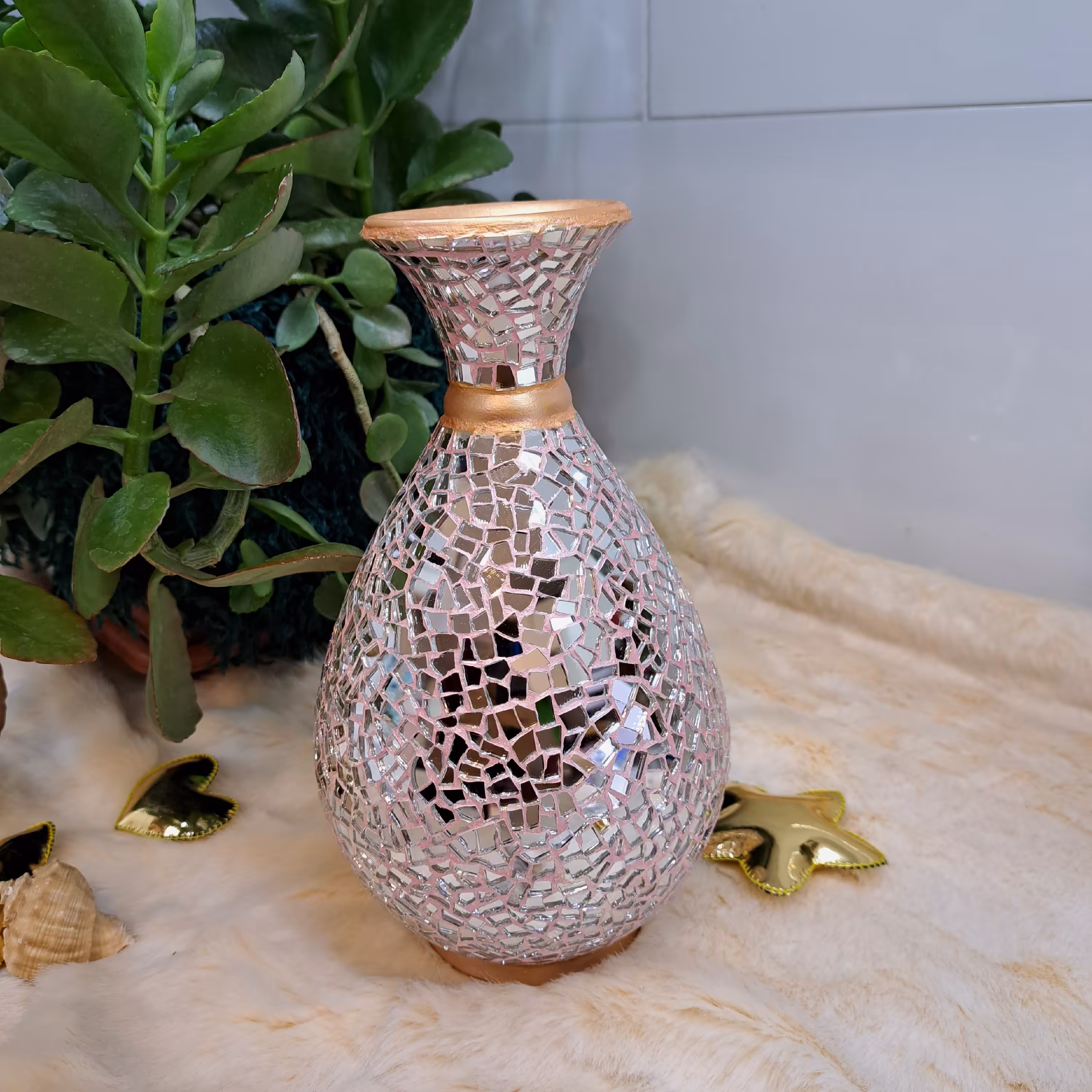 گلدان آیینه کاری شده صورتی