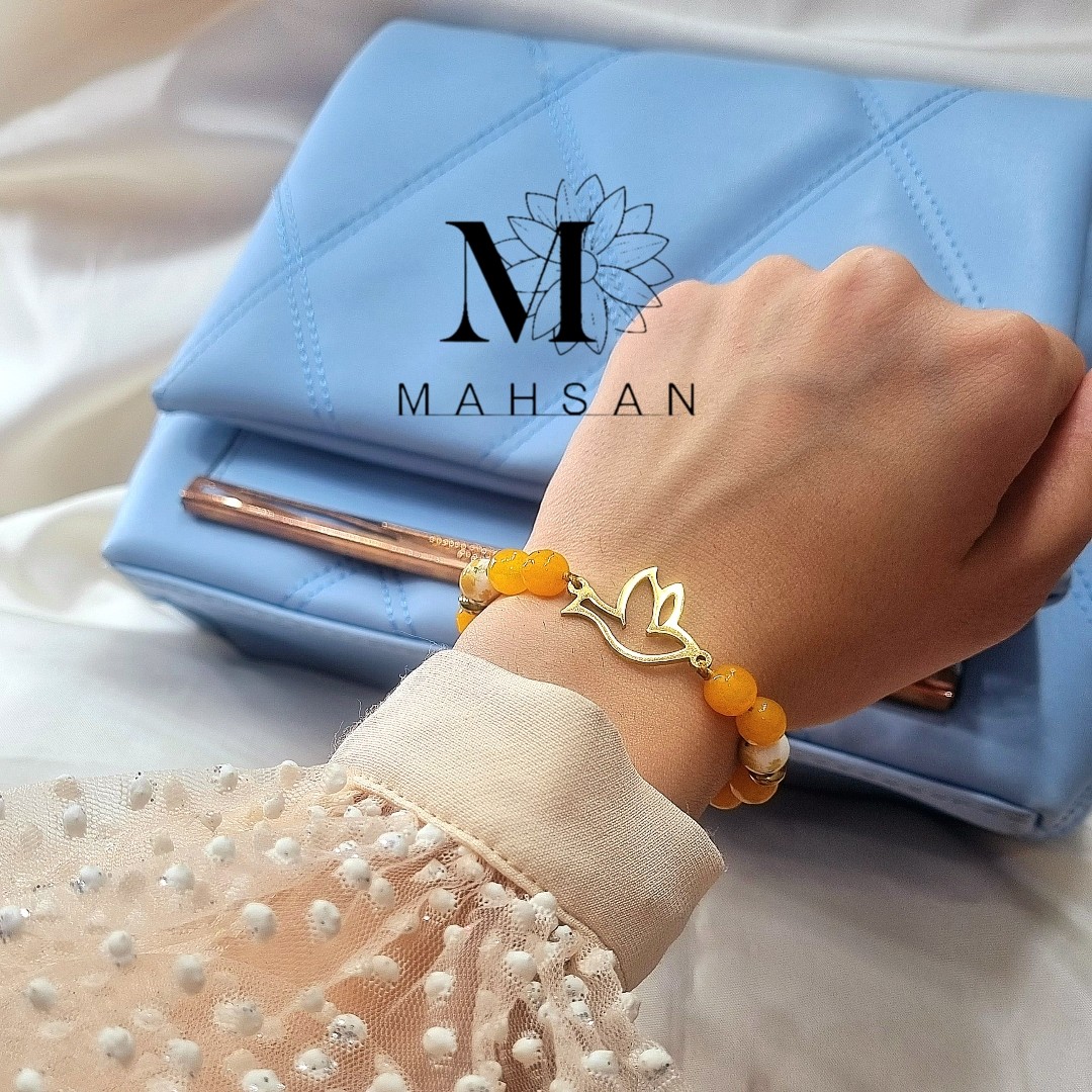 دستبند سنگ جید و گوی سرامیکی گلدار ارسال رایگان 