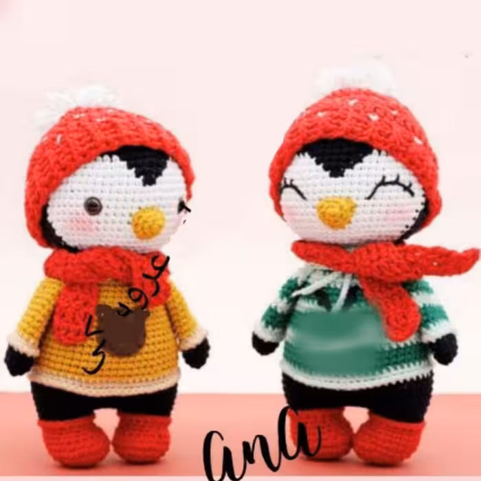 عروسک بافتنی پنگوئن بامزه هرکدام237تومن20سانتی بافت بارنگ دلخواه شما