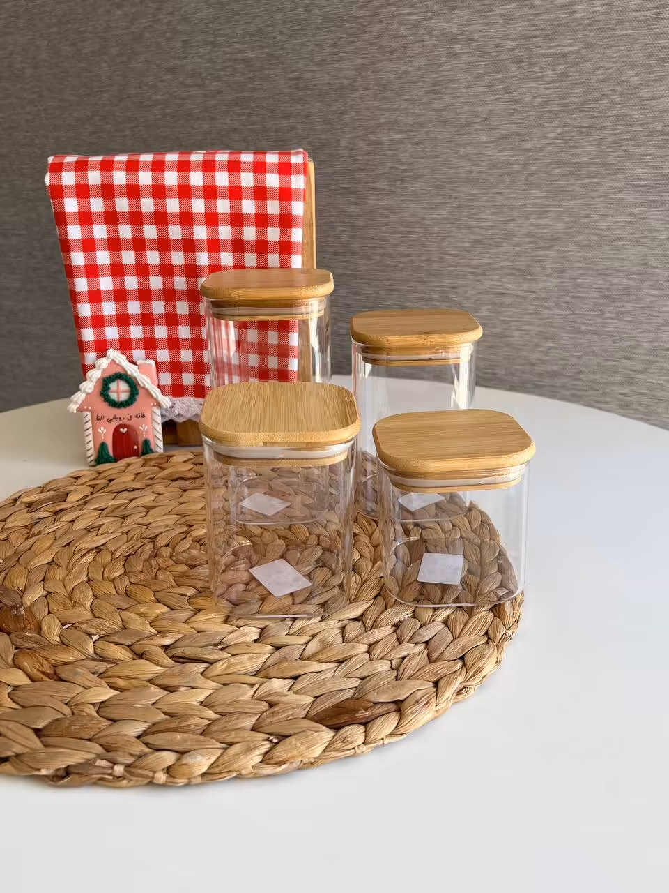 بانکه پیرکس درب چوبی مربع- 8 سانت