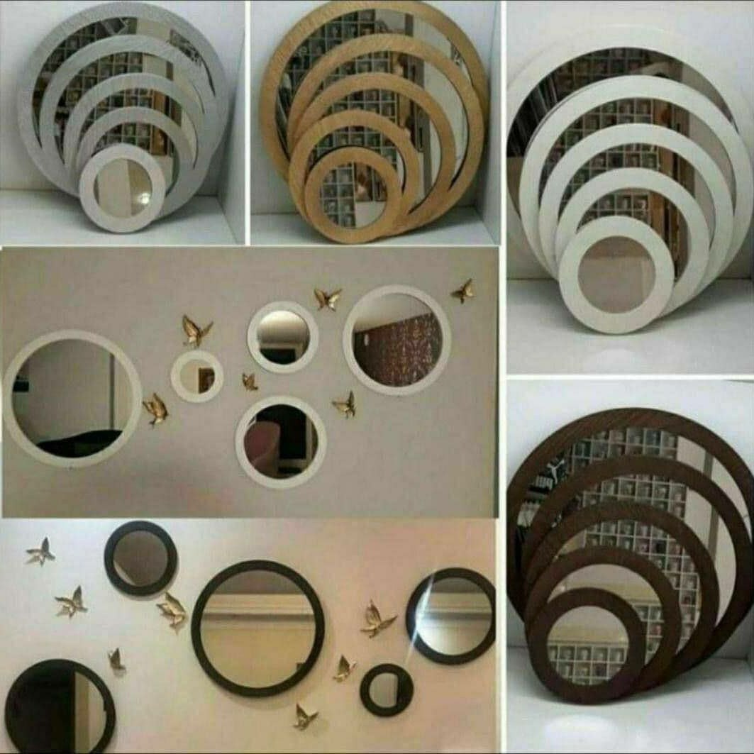 آینه گرد 5 تایی- در 3 رنگ طلایی، نقره ای و قهوه ای- جنس بدنه پی وی سی