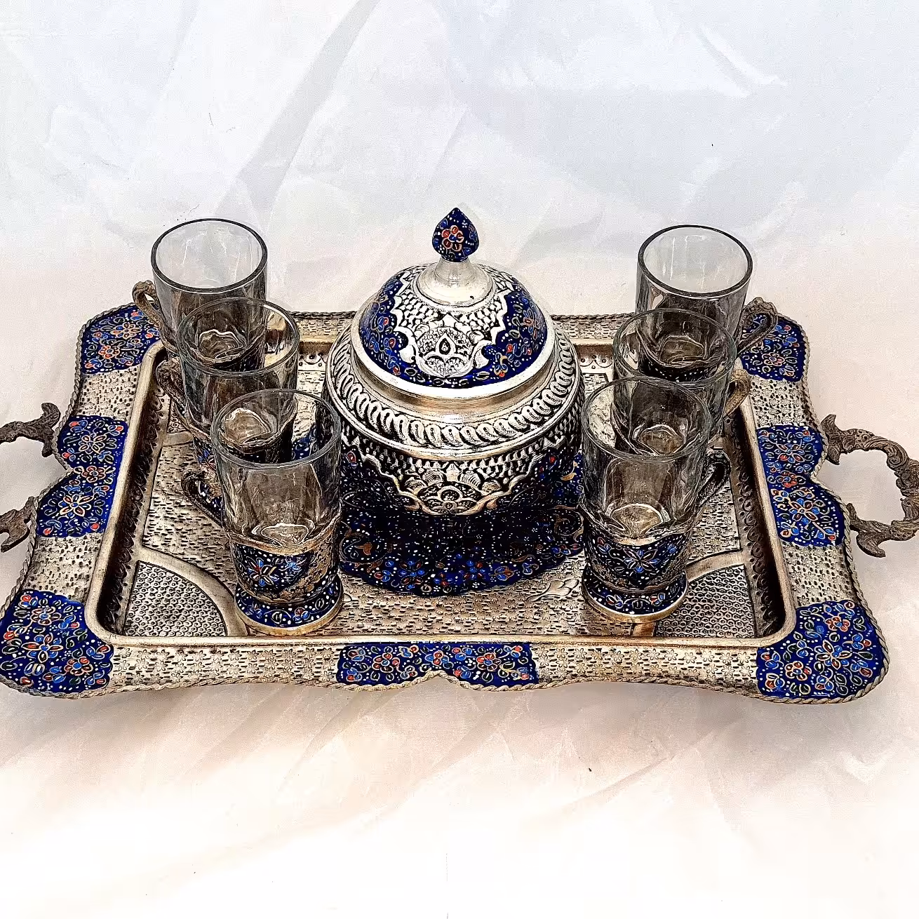 سرویس6نفره سینی و گالش قلمزنی و مینیاتور 