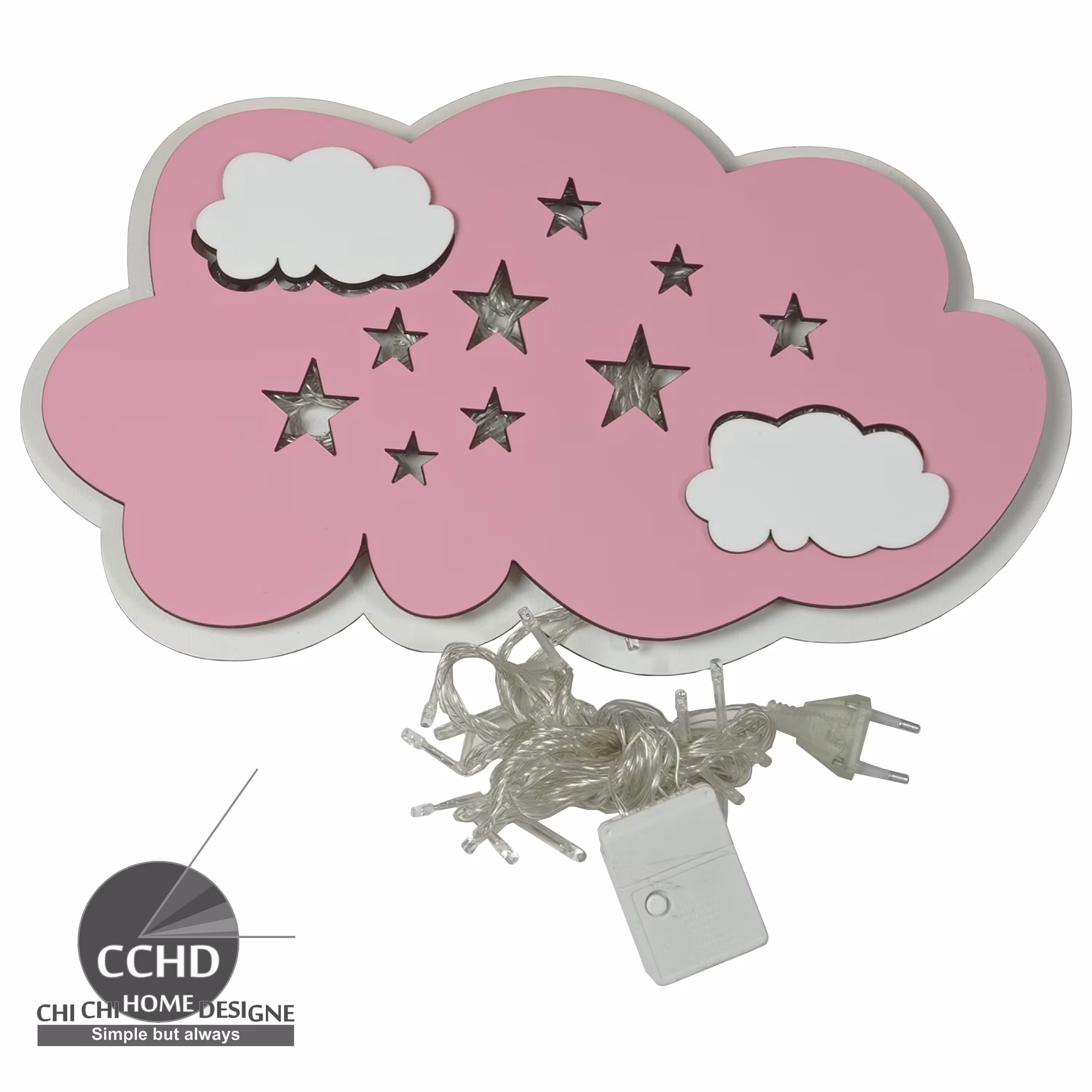 چراغ خواب دیواری  ، طرح ابر ، رنگ صورتی روشن