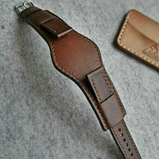 بند ساعت دورو چرم گاوی دستدوز