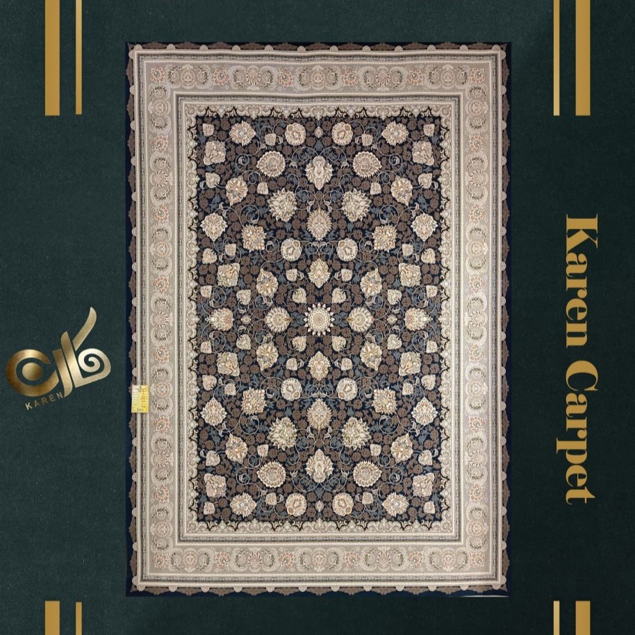 فرش 12 متری اکریلیک گلبرجسته 1500 شانه تراکم 4500 طرح  کامیلا سرمه ای