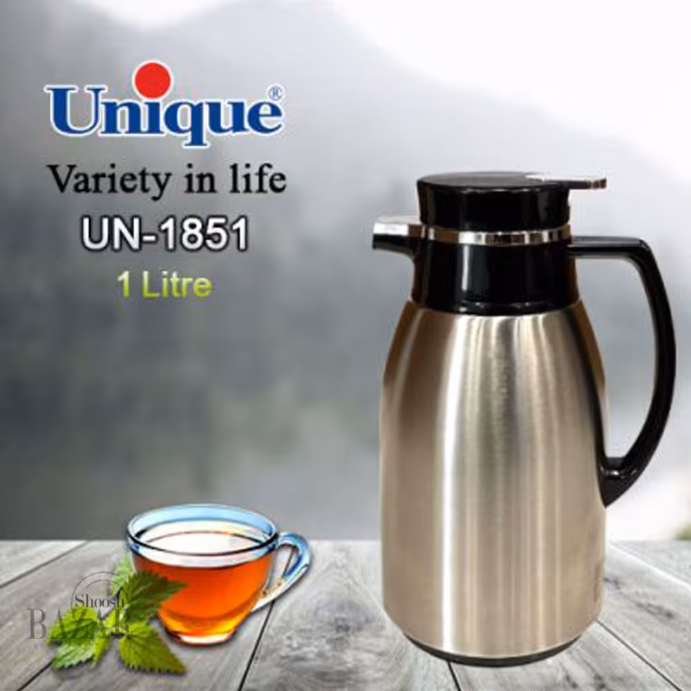 فلاسک 1 لیتر استیل 304 شیشه صورتی یونیک کد 1851