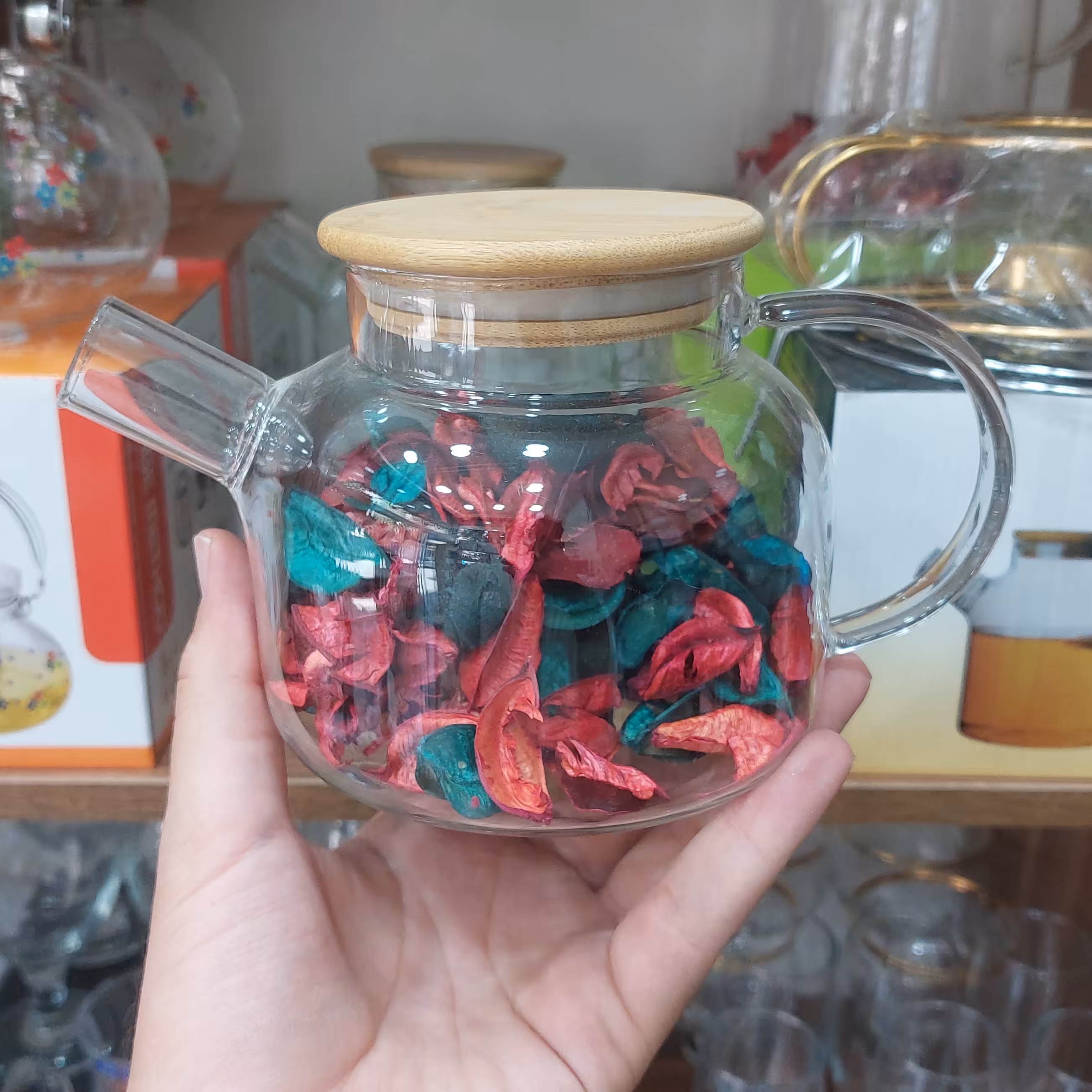 قوری پیرکس درب بامبو شعله مستقیم حجم 1100 میل همراه صافی چتری