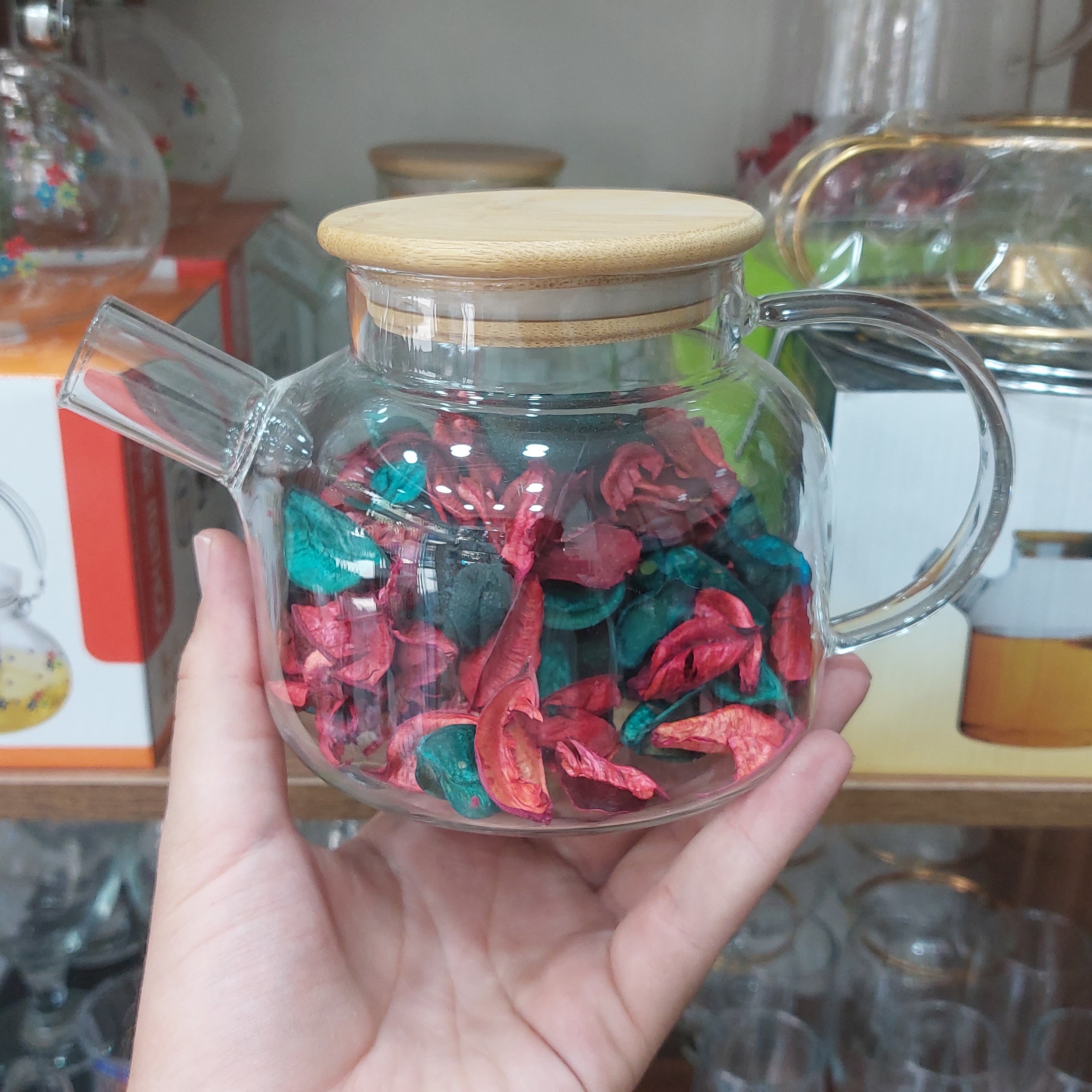 قوری پیرکس درب بامبو شعله مستقیم حجم 1100 میل همراه صافی چتری