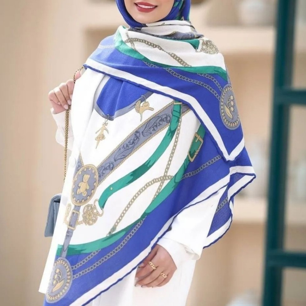 روسری 140 نخی آبی
