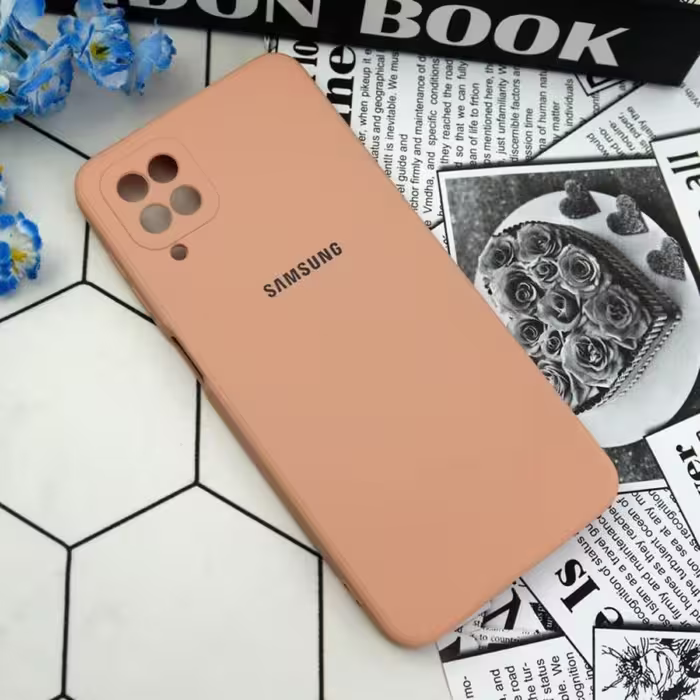 گارد سیلیکونی معمولی محافظ لنزدار Samsung Galaxy A12 رنگ کالباسی