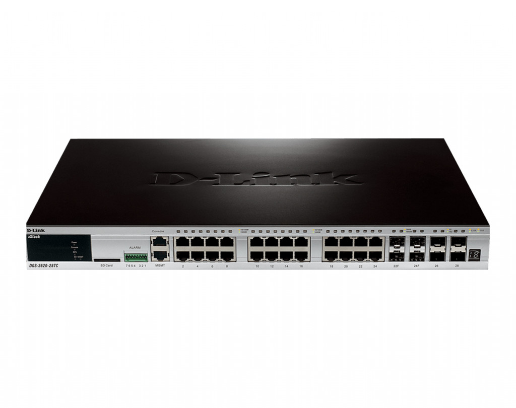 قیمت و خرید سوییچ شبکه مدیریتی 24 پورت 4 پورت SFP دی لینک مدل DGS-3620-28TC | نت ران