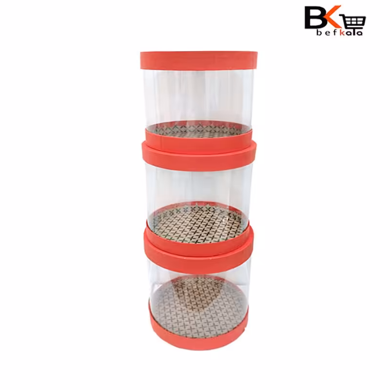 باکس کادویی 3 تکه استوانه ای طلقی قرمز پک کامل 