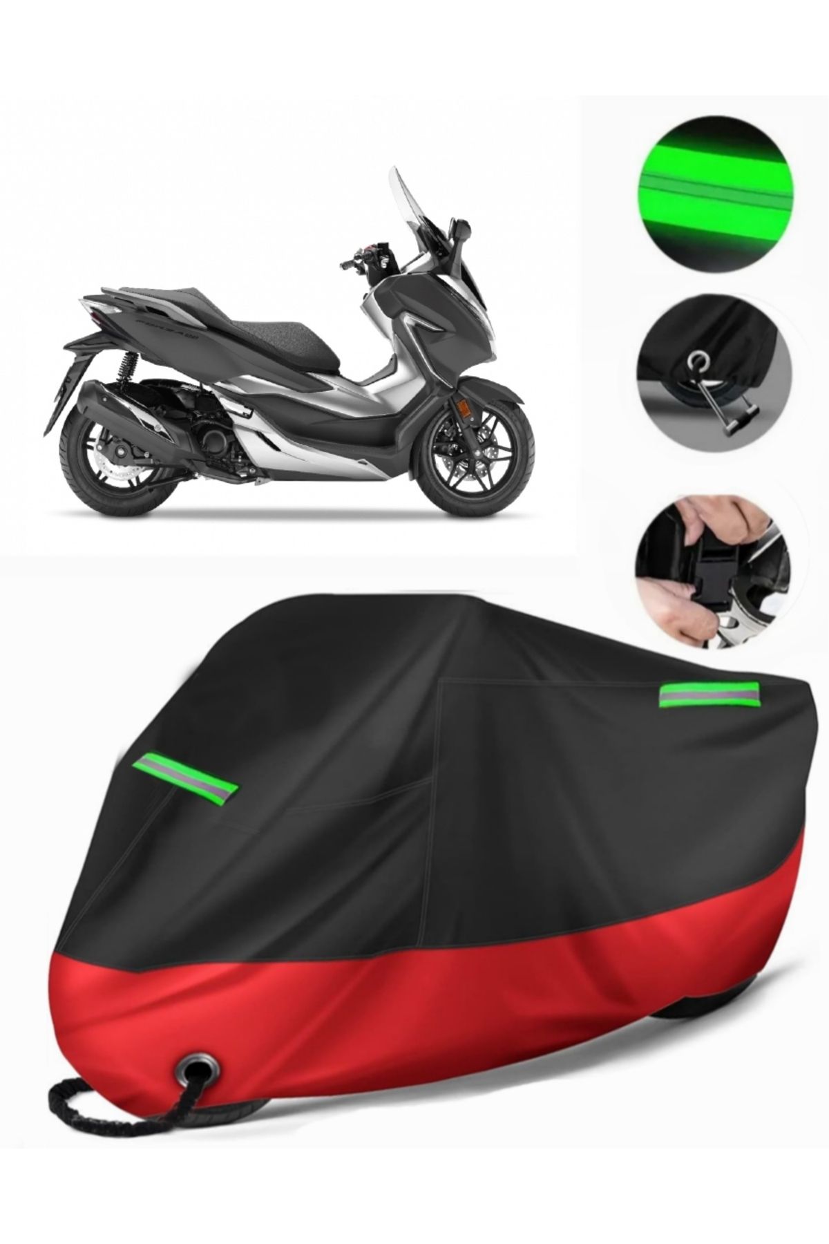 چادر موتورسیکلت قرمز HONDA NSS300 FORZA سازگار با موتور سیکلت پریمیوم قفل سیاه MotoEn
