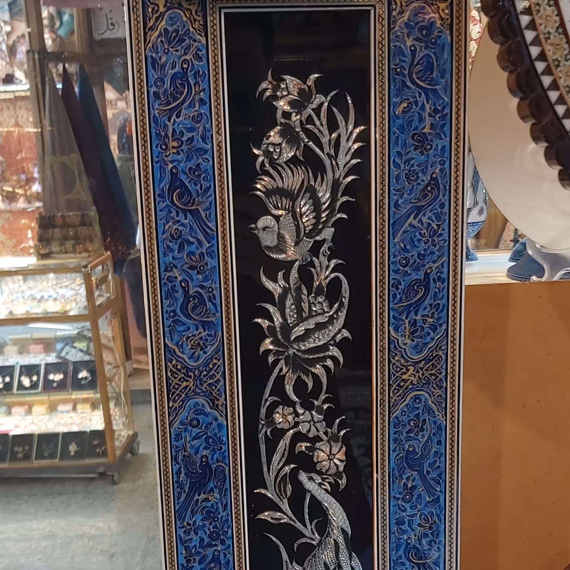 تابلو خاتم و قلمزنی مدل ستونی طرح گل و مرغ