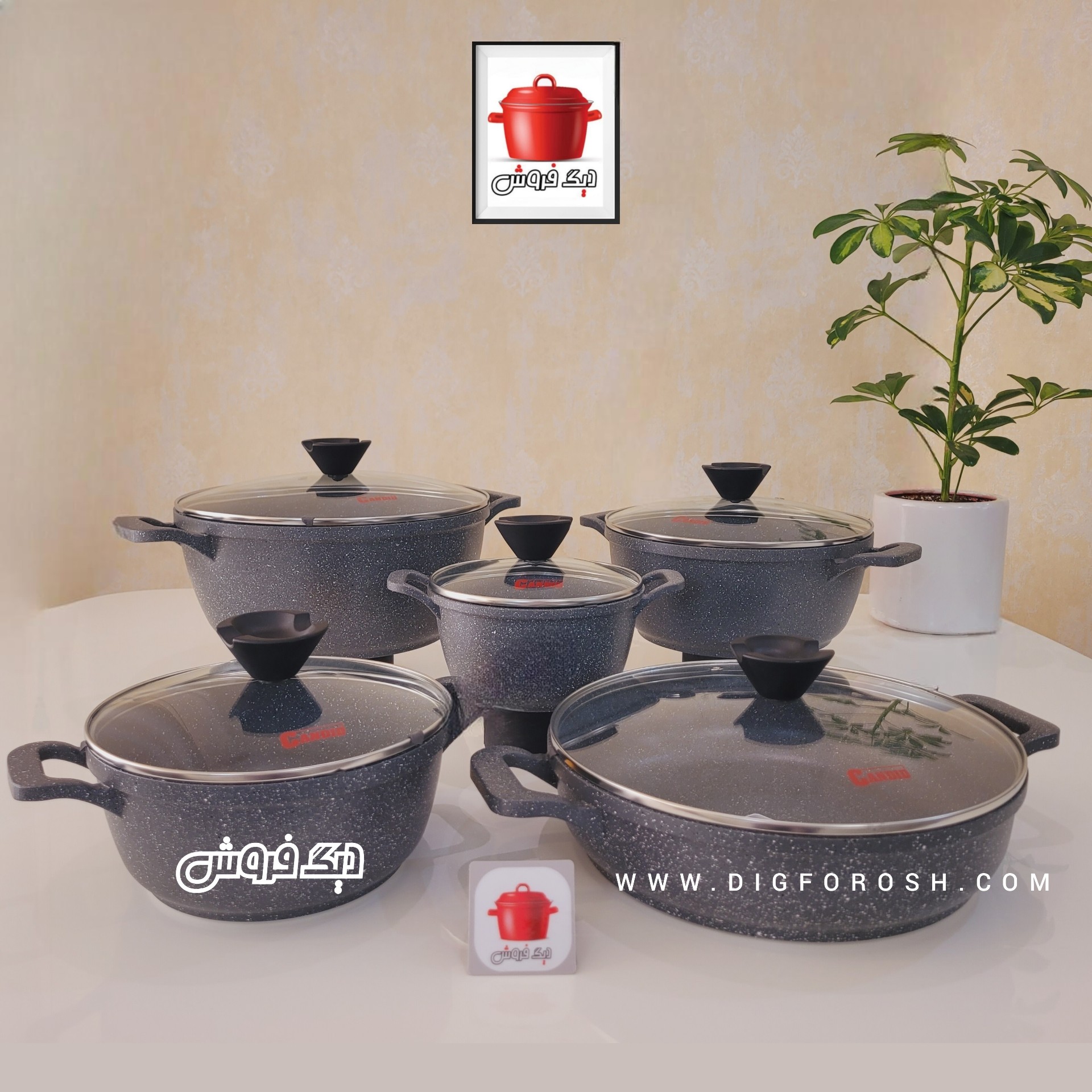 سرویس قابلمه کاندید 10پارچه چدن گرانیت دورو رنگ مشکی و طوسی باضمانت و آماده ارسال