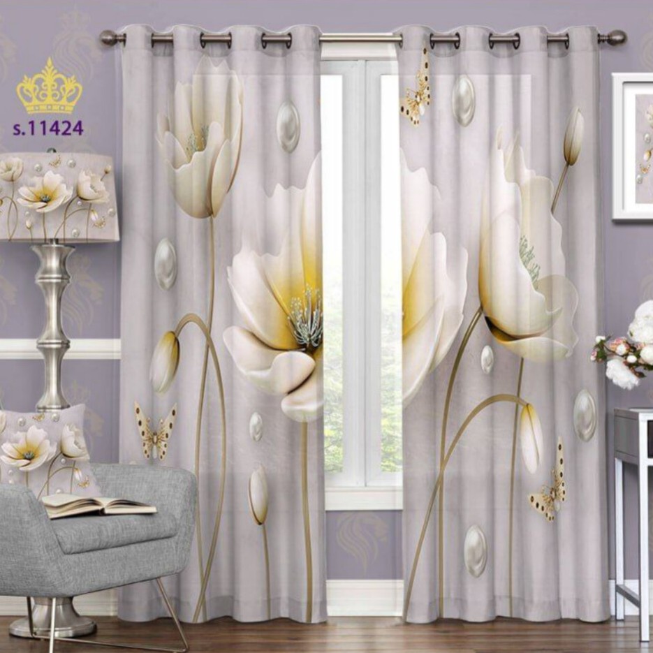 پرده چاپی و پانچی طرح گل کد 11424